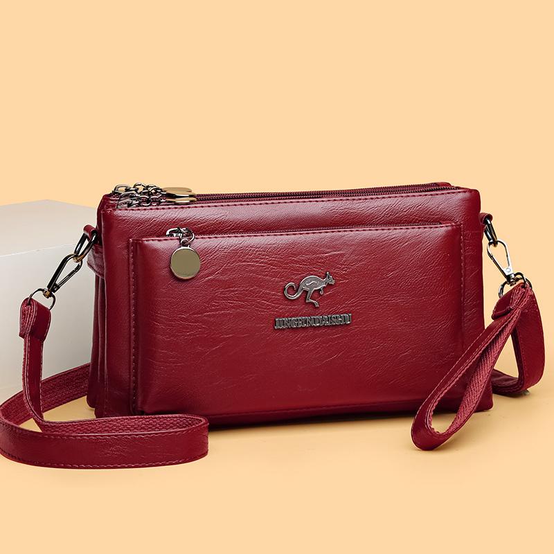 Kuluosidi Dames Multi-Layer Tas Zacht Leer Moeder Tas Middelbare Leeftijd Crossbody Tas Kleine Schoudertas rood