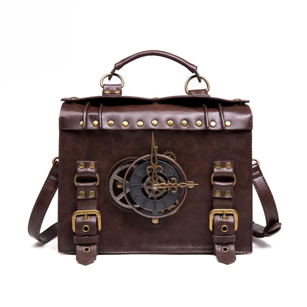 Umsif Messenger Bag Leren Retro Aktetas Steampunk Crossbody Schoudertas Satchel voor Vrouwen Lolita Gothic Kostuum Accessoire Vintage Werk Cross-body Tas