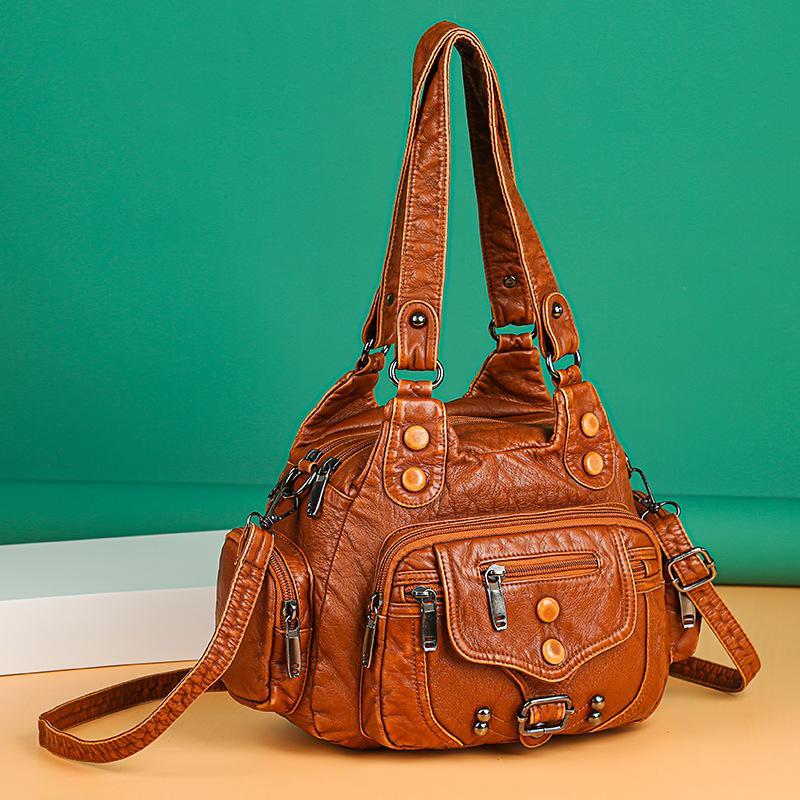 Your favorite bag Vintage Mode Veelzijdige Grote Handtas Handtas Enkele Schouder Schuine Straddle Damestas Wasbare Moedertas bruin