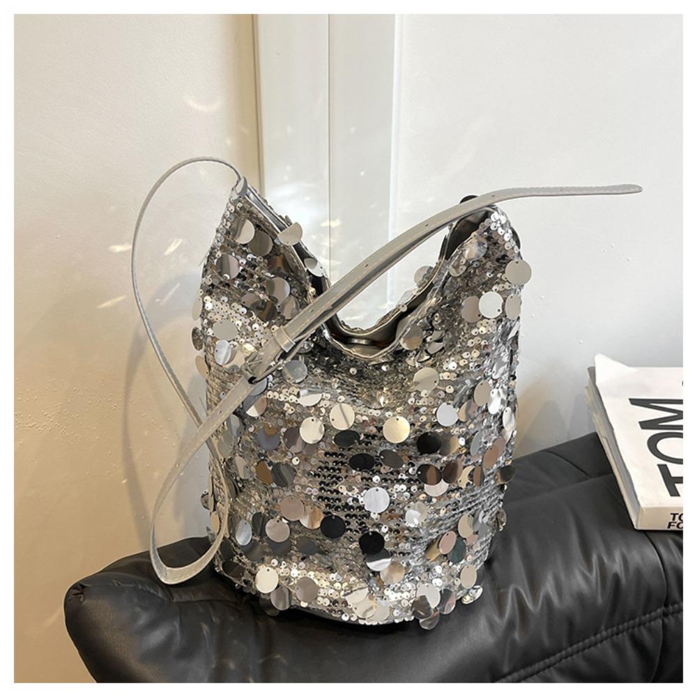 Haohangle25 Sequin Chain Bucket Bag Large capacity Messenger Bags Creative Shoulder Crossbody Bag