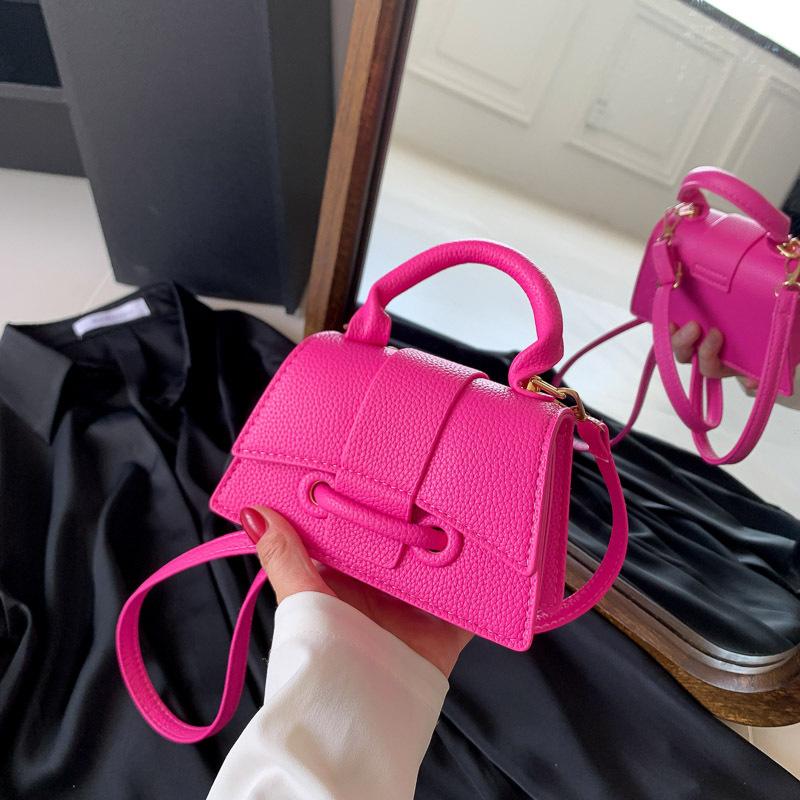 Yogodlns Mini PU Crossbody Tas Dames Meisjes Vierkante Schoudertas Effen Kleur Ouder-kind Tasje Zoete Lippenstift Make-up Tas 16x7x10cm roze