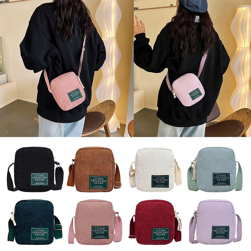LinsooMee Corduroy Crossbody Bag Solid color Small Handbag Fashion Bucket Bag koffie