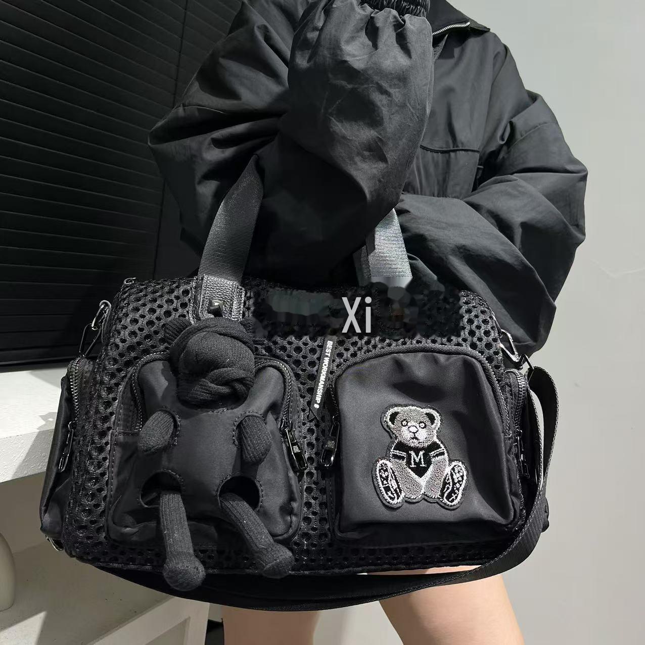 VantaGoods Exclusieve Patchwork Bear Handtas voor Dames met Meerdere Zakken en Poppen Schouder/Crossbody Band zwart