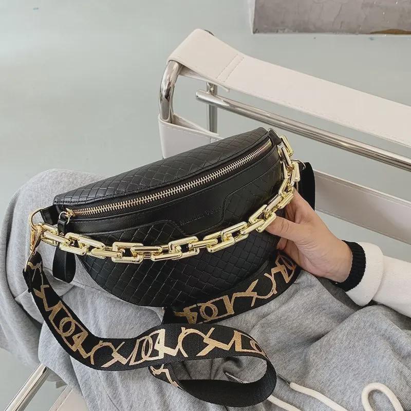 CrossCart 2021 Trendy dames high-end geruite PU crossbody borsttas met dikke kettingriem