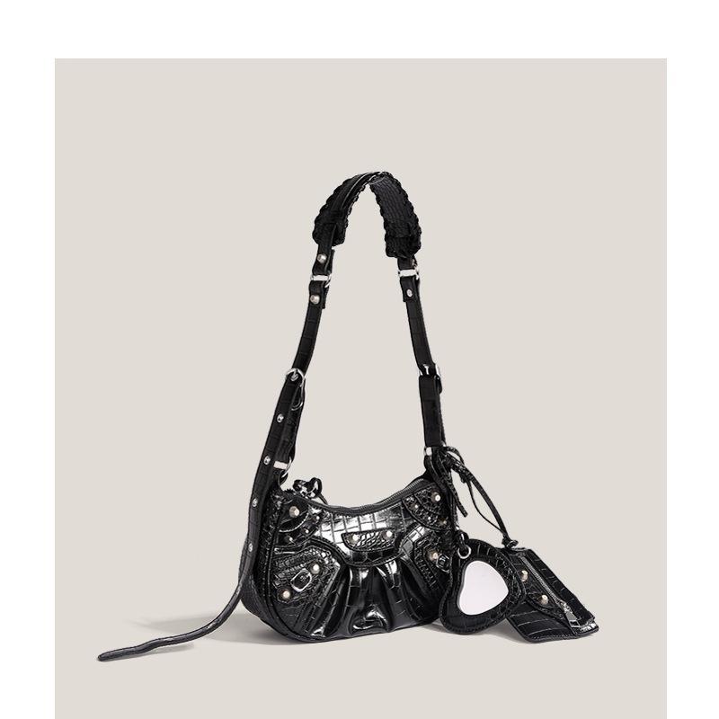 VantaGoods Crocodile Pattern Crescent Crossbody Bag - Nieuwe Hot Girl Rivet Motorfiets Stijl Okseltas 2025 denimblauwe kleur