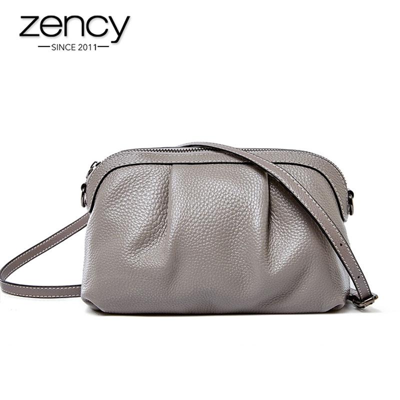 Zency Nieuw model dames messenger bag 100% echt leer hoge kwaliteit kleine hobotassen dagelijkse casual dames schoudertas zwart grijs zwart
