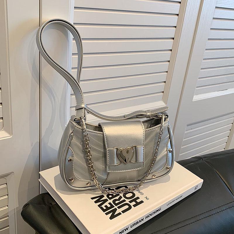 Fancy Lady Onderarmtas Niche-ontwerp voor dames Hoogwaardige schoudertas Crossbodytas Internet Celebrity Hot Chain-zadeltas one size zilver