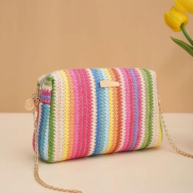 Warm clothes family Rotan Breien Vrouwen Strozak Strand Zomer Keten Kleine Portemonnee en Handtas Vrouwelijke Schouder Crossbody Tassen Reizen Ontwerp Flap Bag legergroene kleur