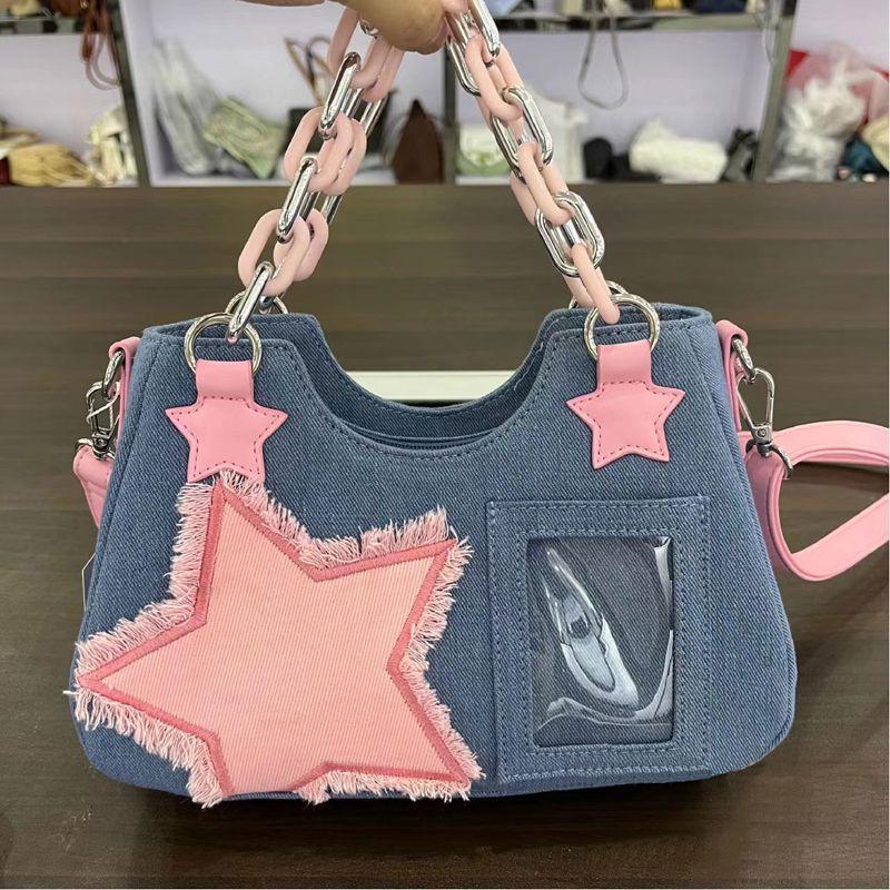 Fancy Lady 2023 Nieuwe Meisjes Denim Schoudertas Crossbody Tas Trendy Ster Handtas one size lichtblauwe kleur