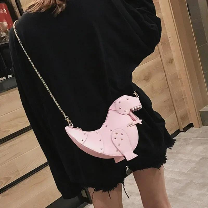 Warm clothes family Trend Fashion 3D Dinosaurus Ontwerp Klinknagels Pu Leer Meisjes Ketting Portemonnee Schoudertas Tote Dames Crossbody Mini Messenger Bag Flap roze