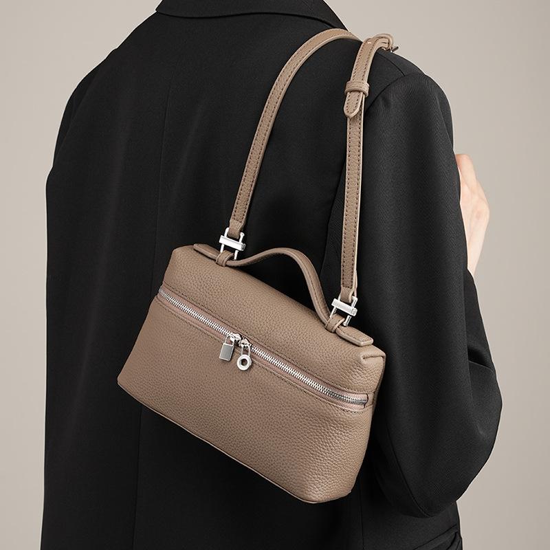 VIA ROMA Toplaag koeienhuid lunchbox echt leer damestas handtas crossbody tas zwart