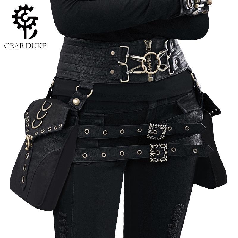 CrossCart Steampunk PU leren heuptas voor dames met klinknageldesign FBG003BK