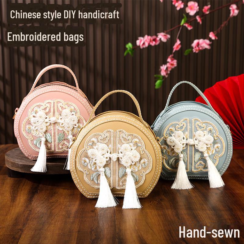 CrossCart Chinese handgemaakte ronde crossbodytas met borduurwerk - veelzijdige doe-het-zelf schoudertas voor vrouwen