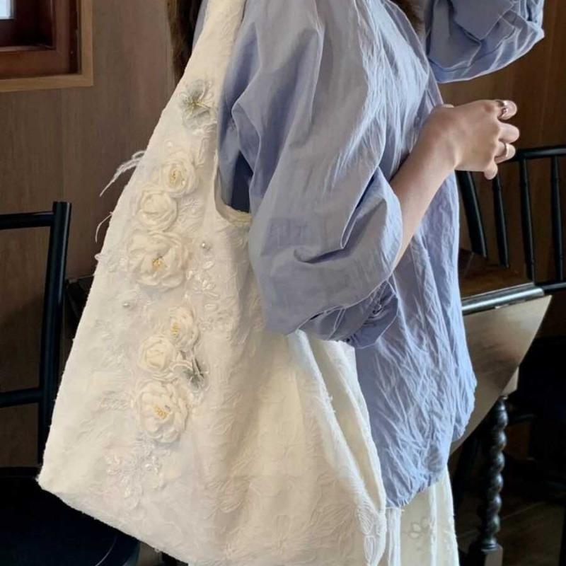 VIA ROMA Fairy Bag Lente en Zomer Bloemen Kant Schoudertas Simpel Alles Temperament Canvas Tas