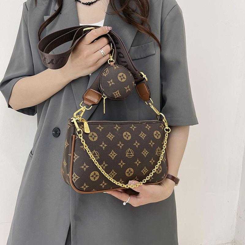 Amy Life Modetas Dames 2025 Nieuwe Populaire Retro Gedrukte Messenger Kleine Vierkante Tas Veelzijdige Brede Schouderband Enkele Schoudertas Damestas koffie