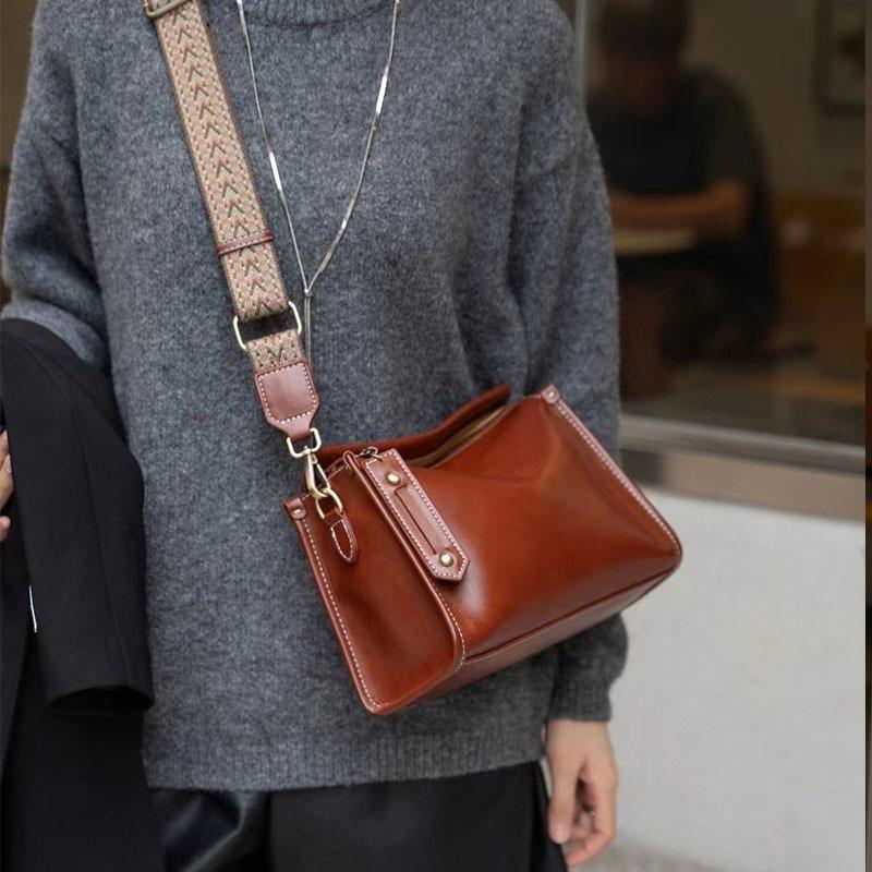 VIA ROMA Damestas van echt leer, modieuze koeienhuid, casual, zachte leren crossbodytas zwart