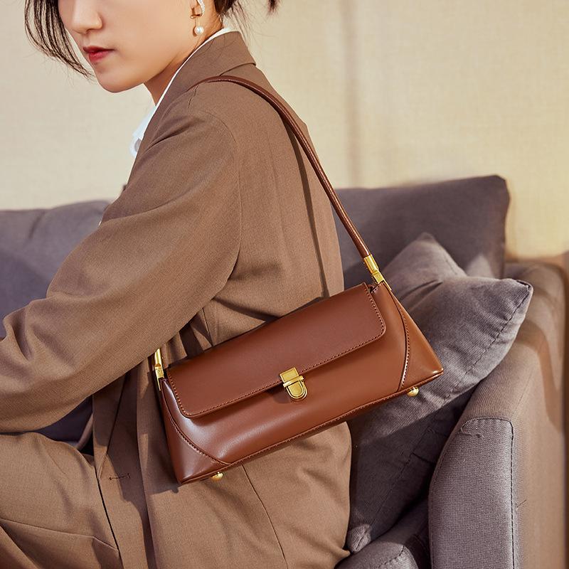 Sports Trend Bag Niche Baguette Bag Echt Leren Onderarm Tas Zomer Franse Schoudertas Damestas wit