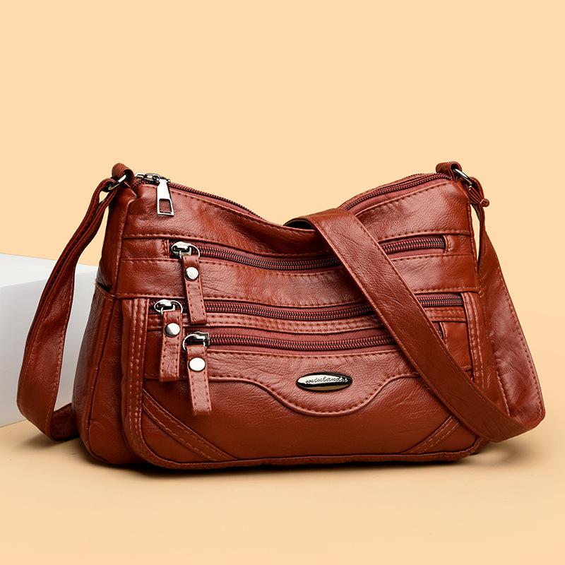 Sports Trend Bag Zachte leren damestas, damestas, middelbare leeftijd moedertas, enkele schoudertas, grote capaciteit, crossbodytas, kleine tas zwart