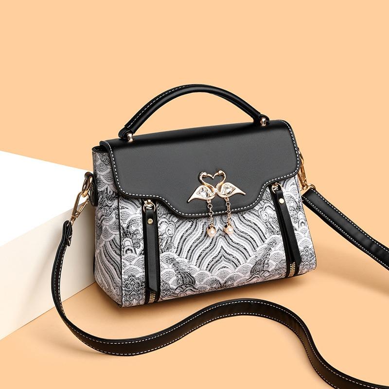 Sports Trend Bag Handtas met geborduurde kleurcontrast, niche, alles-in-één schoudertas, Temperament Commuter Crossbody Tote Bag zwart