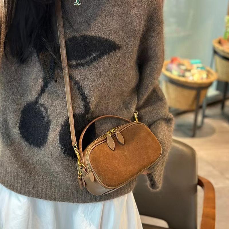 VIA ROMA Echte leren damestas Retro mode handtas Niche crossbody tas Hoogwaardige textuur schoudertas