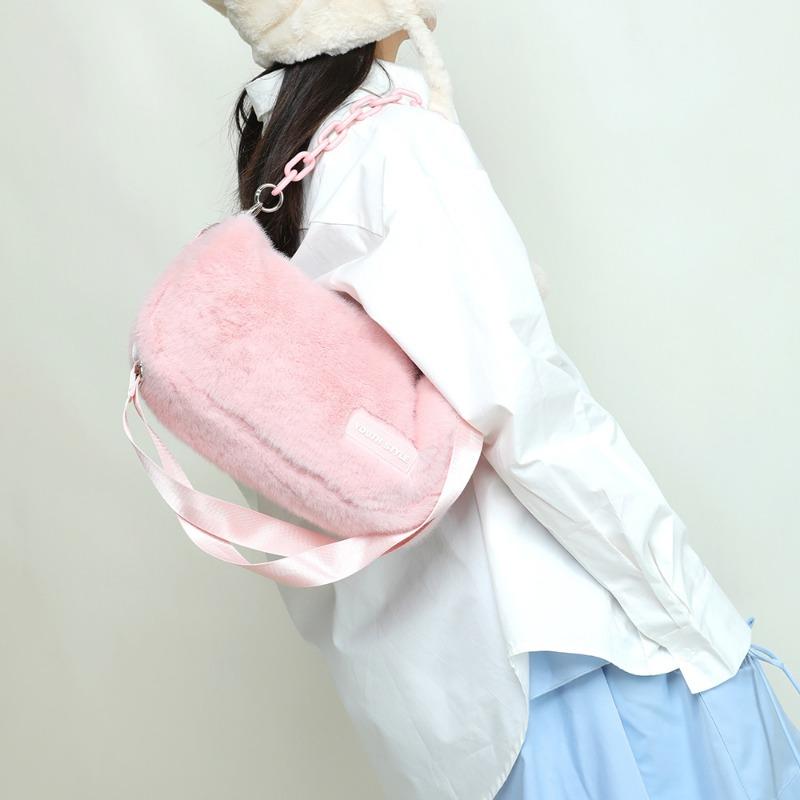 Sports Trend Bag Pluche tas Dames herfst/winter Koreaanse bonttas Dames ketting crossbody tas geel