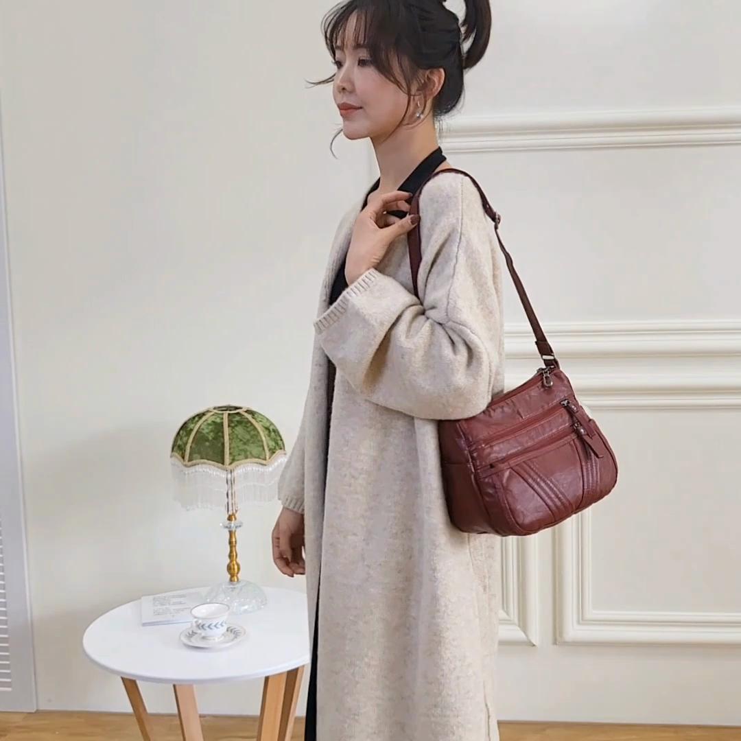 Molly Show Leren damestas Moedertas van middelbare leeftijd Crossbody schoudertas Tas met meerdere zakken paars