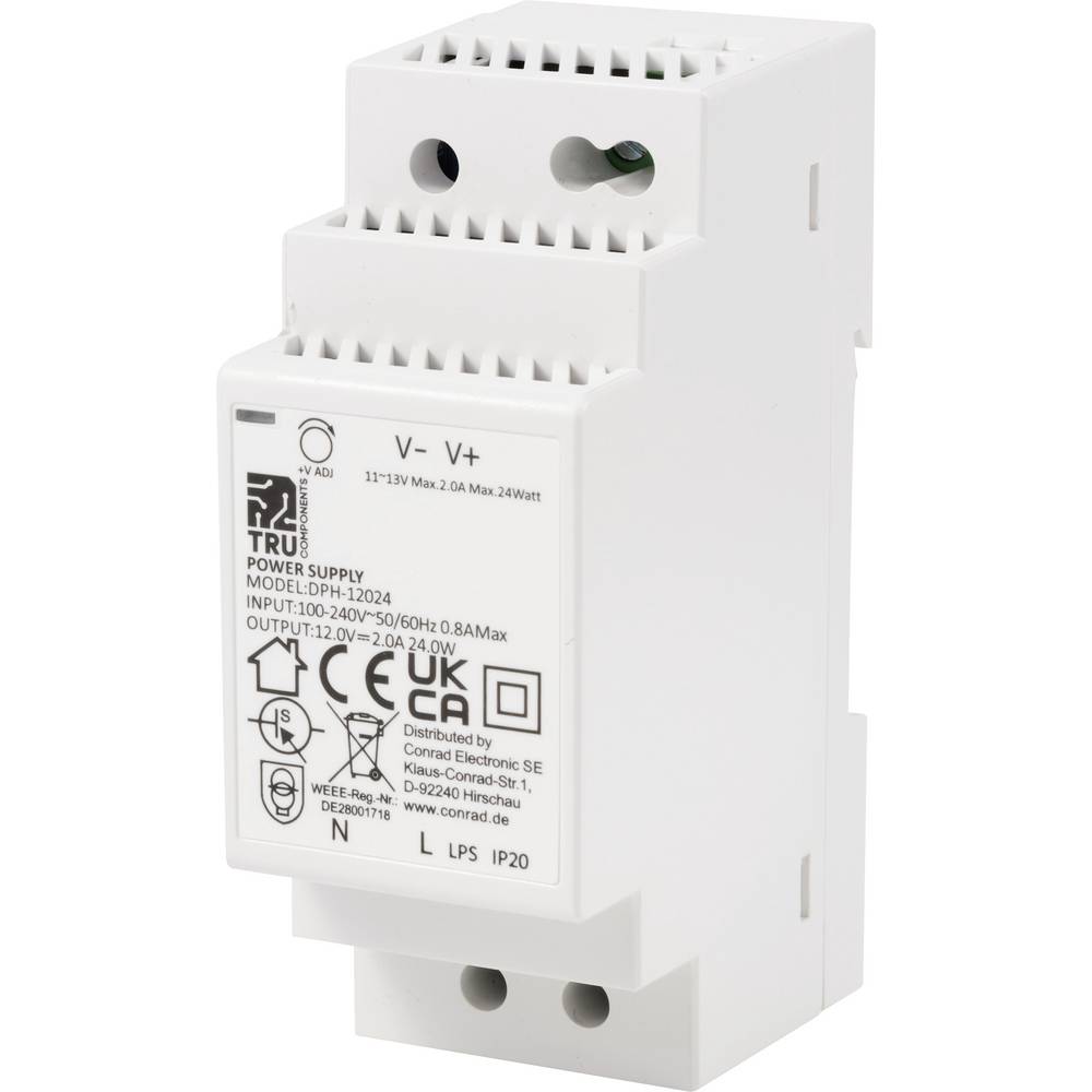 TRU COMPONENTS DPH-12024 DIN-rail netvoeding 12 V/DC 2 A 24 W Aantal uitgangen: 1 x Inhoud: 1 stuk(s)