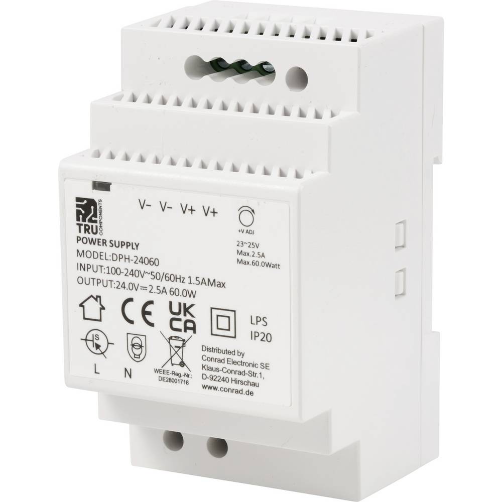 TRU COMPONENTS DPH-24060 DIN-rail netvoeding 24 V/DC 2.5 A 60 W Aantal uitgangen: 1 x Inhoud: 1 stuk(s)