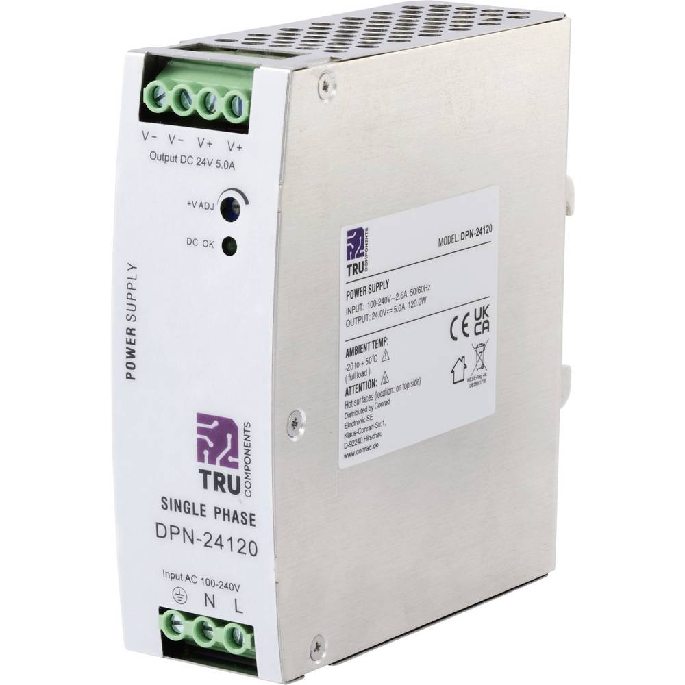 TRU COMPONENTS DPN-24120 DIN-rail netvoeding 24 V/DC 5 A 120 W Aantal uitgangen: 1 x Inhoud: 1 stuk(s)