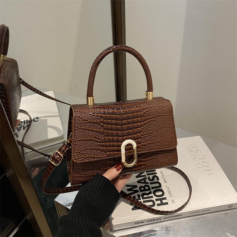The Bags Family Winterhandtas, modieuze trendy messenger bag, retro, eenvoudige kleine vierkante tas, gepersonaliseerde schoudertas met krokodillenpatroon wit