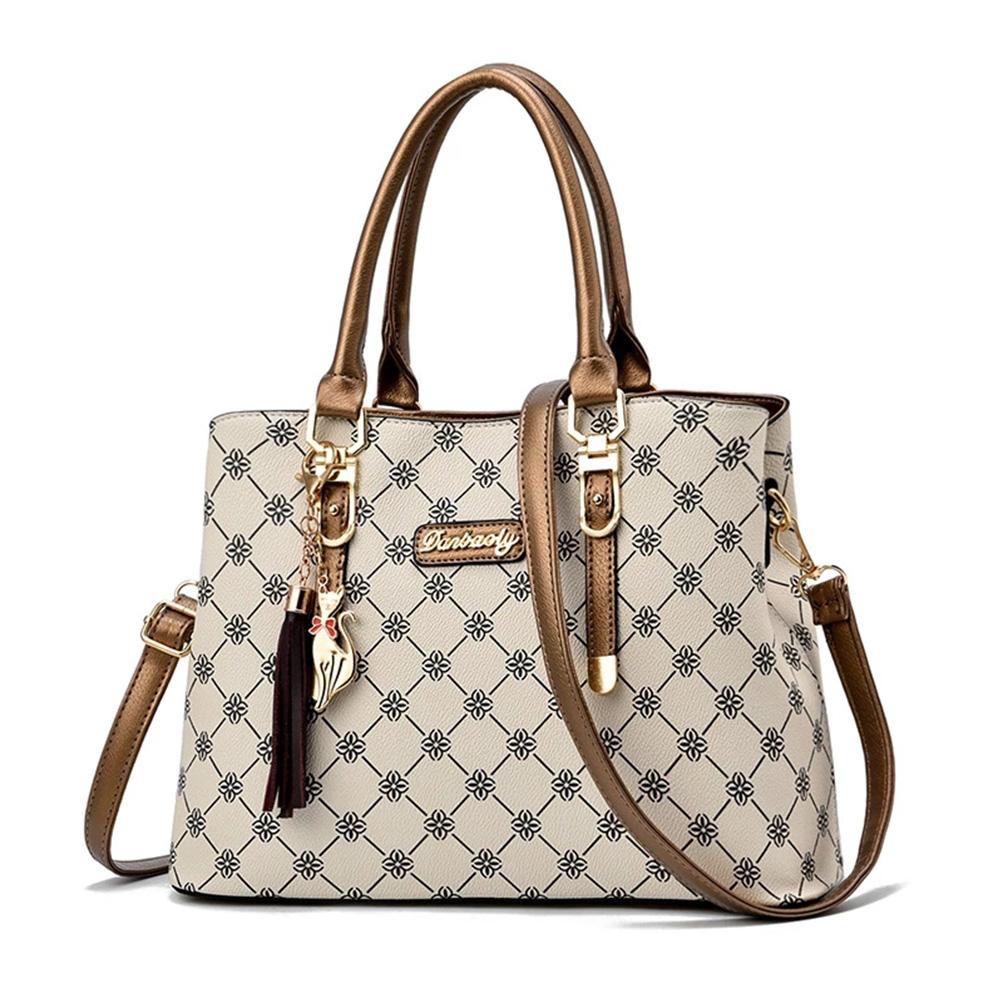 Valenkuci Global Mall Schoudertassen voor vrouwen Zomer Strandtas Vrouwelijke Plaid Mode Casual Messenger Bag Bedrukking Koreaanse Tote beige