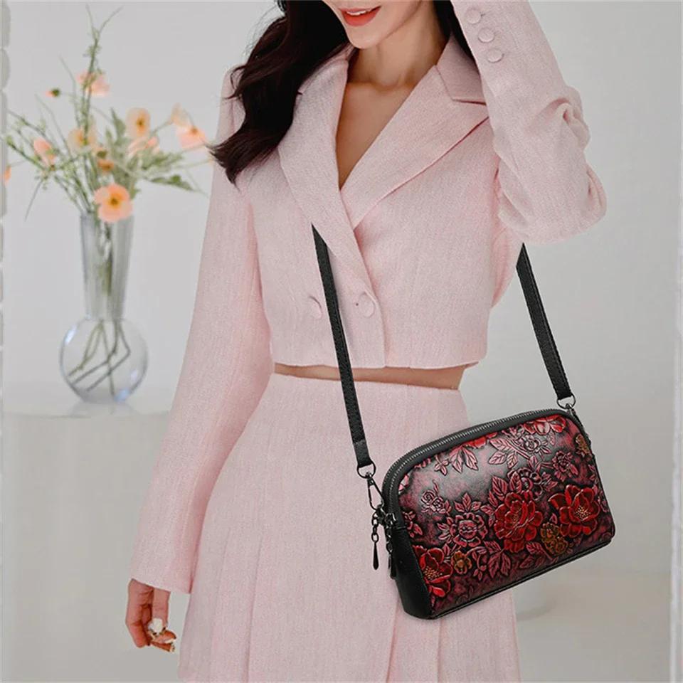 Versatile bag Hoge kwaliteit lederen handtas, luxe ontwerper, retro etnische stijl, 3D-geprinte schoudertas, mode, diagonale kruiszak, telefoontas