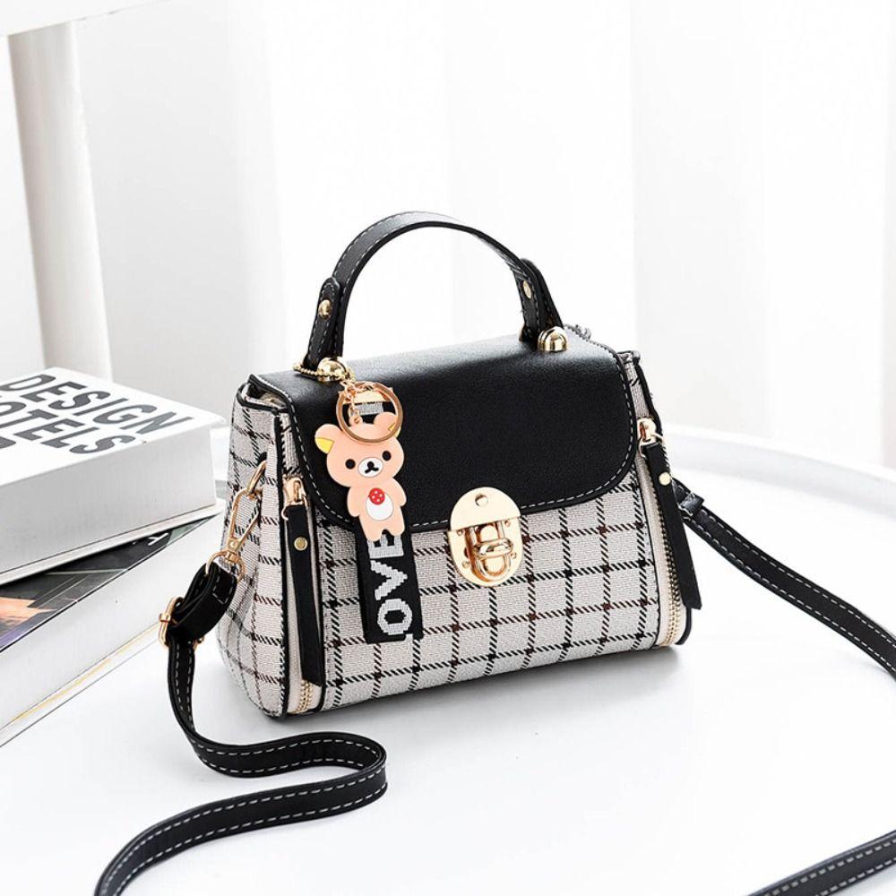 SHjiuyun PU leren crossbody tas met geruit patroon, messenger bag, modieuze handtassen voor dames S groen