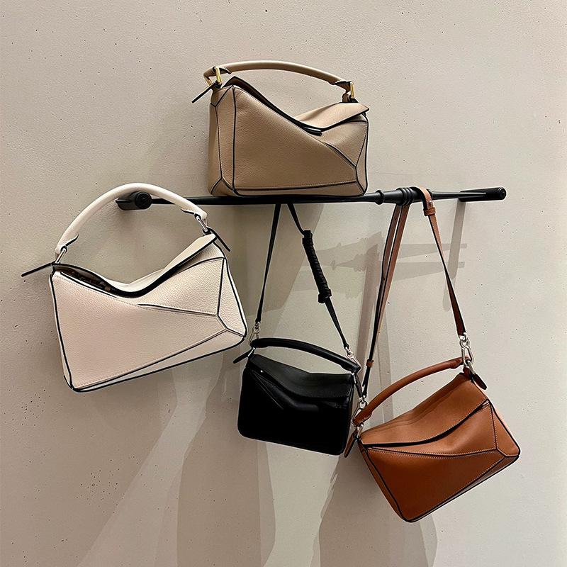 CrossCart 2024 Women's Geometric Splicing Mini Leather Handbag - Soft Cowhide Single Shoulder Pillow Messenger Bag