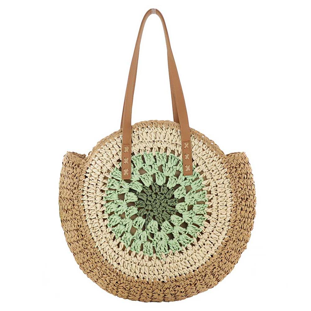 Framont Fashion House Ronde zomerstro tas met ritssluiting Strand schoudertas met Color Collision Casual Tote Bag Trendy vakantie reistas roze