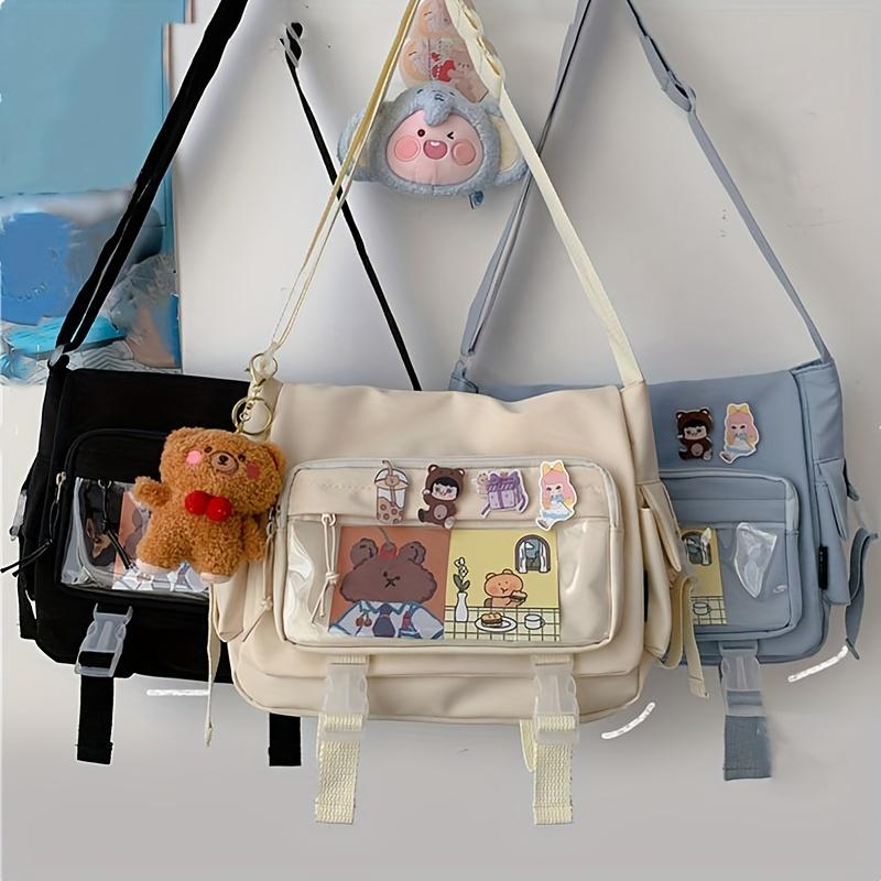 Framont Fashion House mode Kawaii Nylon Crossbody Tas, Transparante Zak Voorkant Schoudertas, Studenten Flap Messenger Bag zwart