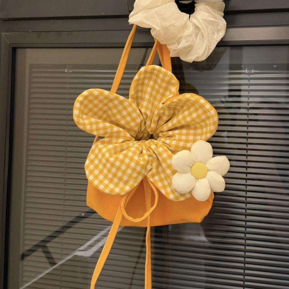 Shunhong Cloth Flower Drawstring Bag Cute ins Shoulder Bag Lightweight Small Crossbody Bag  Travel Style5
