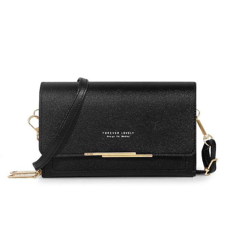Lucky Black Cat Multifunctionele crossbodytas, damesschoudertas met letterdetail en ritssluiting van kunstleer zwart