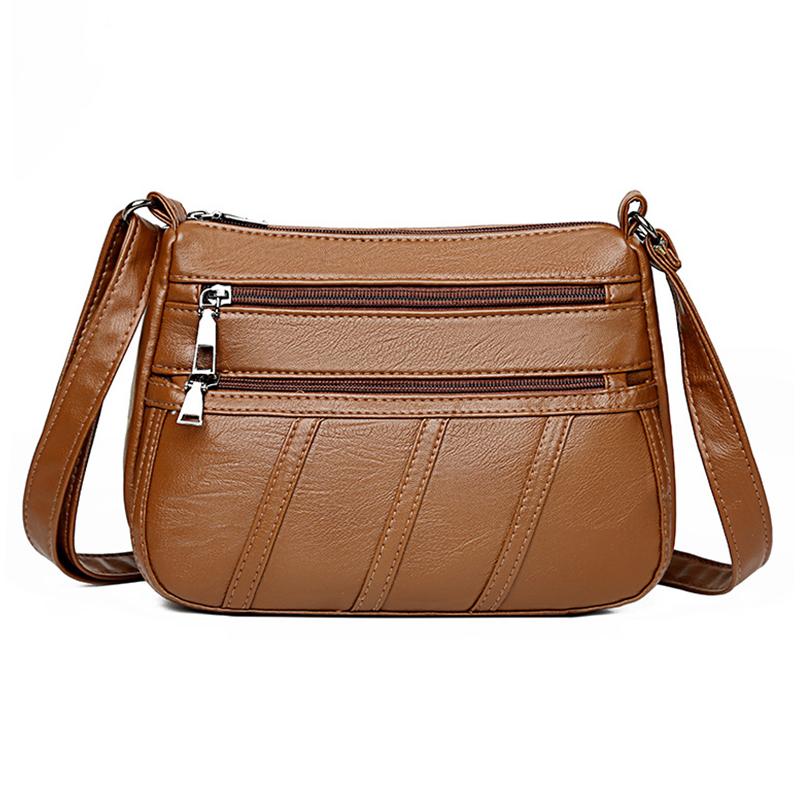 Yogodlns Casual Dames Grote Capaciteit Messenger Bag PU Lederen Schoudertas Crossbody Tassen Vrouwelijke Reizen Effen Kleur Handtas Bolsa Feminina 24*8*18cm bruin