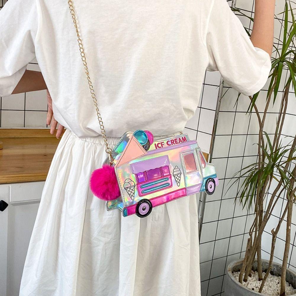Houmeiwoo Laser Color Ice Cream Car Messenger Bag Personality Adorable Ice Cream car Bag  Girls car bag