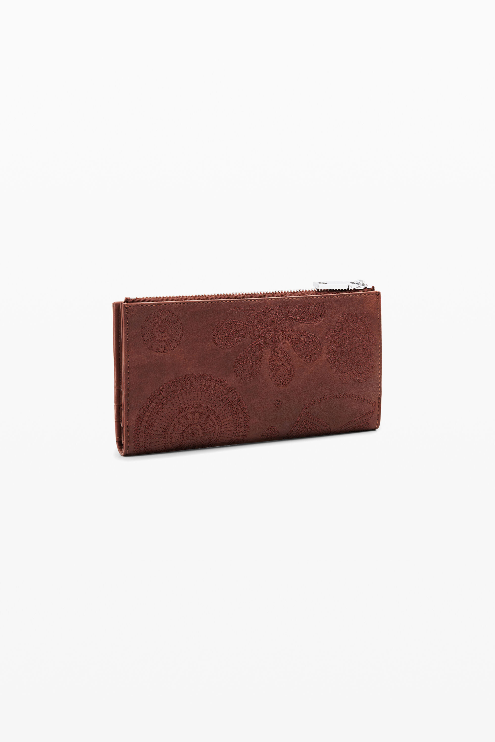 Desigual Portemonnee L met borduursels - BROWN