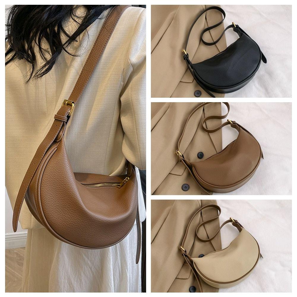 FENO Adjustable Strap PU Leather Crossbody Bag Solid Color Underarm Dumpling Bag  party