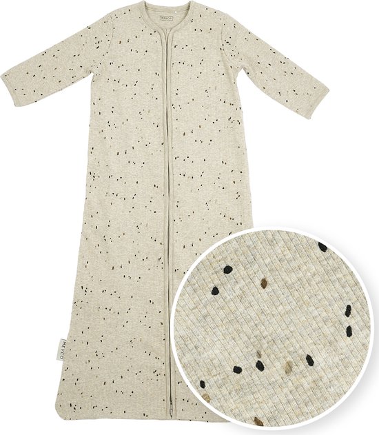 Meyco Baby Rib Mini Spot baby slaapzak met mouwen - sand melange - 90cm - 1.0 TOG