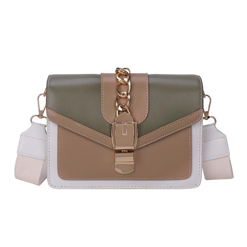 MEETFASHION Zomer Nieuwe Koreaanse Breedband Schoudertas Mode Contrasterende Kleur Crossbody Kleine Vierkante Tas 20x8x14cm roze