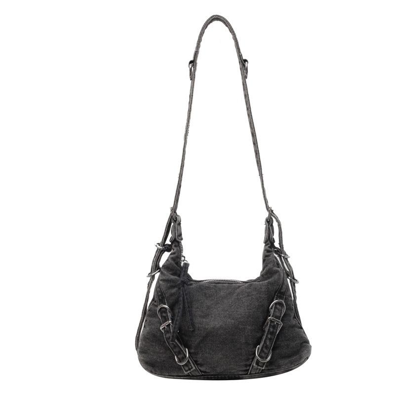 MEETFASHION Super populaire Koreaanse gewassen denim tas voor vrouwen Nieuwe trend Casual forenzen Crossbody tas Veelzijdige grote capaciteit Schouder Bajavascript:G zwart