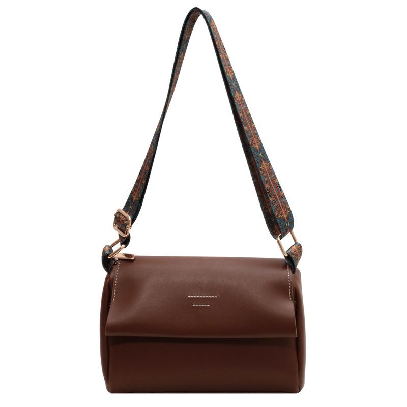 MEETFASHION Yogodlns Vintage Tas Dames Nieuwe Hoge Kwaliteit Schoudertas Eenvoudige En Veelzijdige Brede Schouderband Effen Kleur Crossbody Tas Kleine Vierkante Tas 24x8x16cm zwart