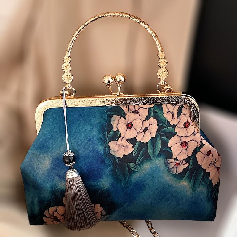 Umsif Dames Vintage Avondtas Met Kwastje Kus Slot Top-Handvat Clutch Schouder Ketting Portemonnee Crossbody Tassen Dames Avond Handtas voor Bruiloft Feest Prom groen