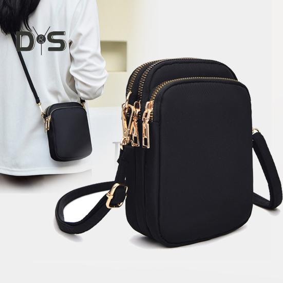 Shoesmith Women's Crossbody Bag Oxford Cloth Zipper Multi-Compartment Shoulder Bag Vertical Mobile Phone Purse with Headphone Hole for Daily Life Travel Office zwart