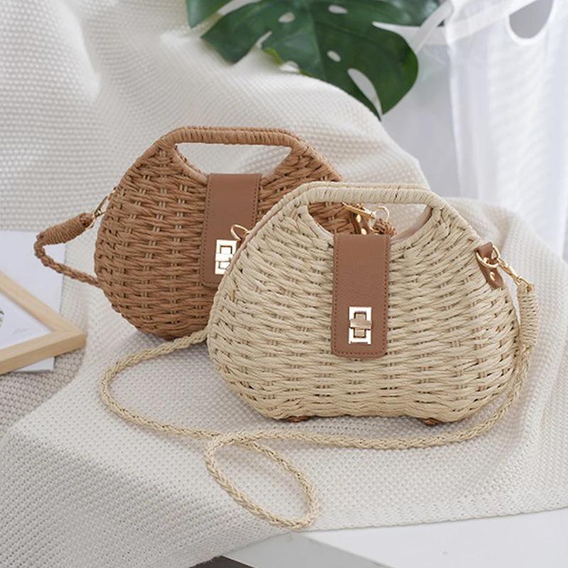 Sports bag Dames Crossbody Stro Tas Geweven Touw Elegante Schoudertas Strandtas