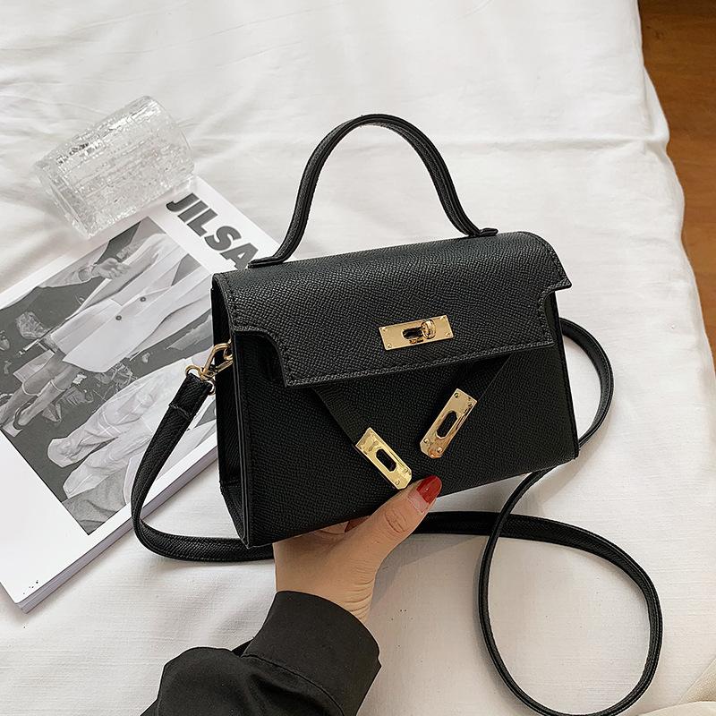 The Bags Family Bag Fashion Small Square Bag Texture Pu Handbag Retro Simple Shoulder Bag Versatile Messenger donkere kaki kleur